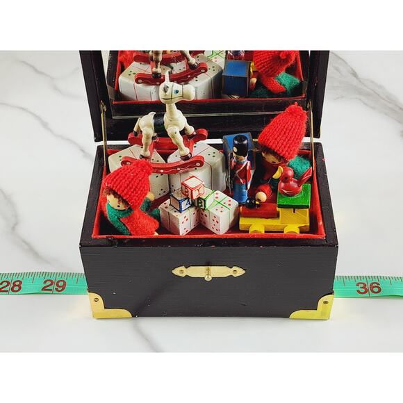 Enesco Wood Toybox Christmas Treasure Chest Music Box w/ Mirror 5" TESTED Vtg - Picture 15 of 16
